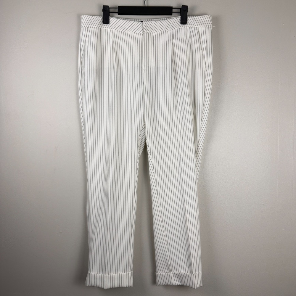 NYDJ Lift X Tuck Pants Womens 12 (35x26) White Cream Striped Cuffed Slash Pocket